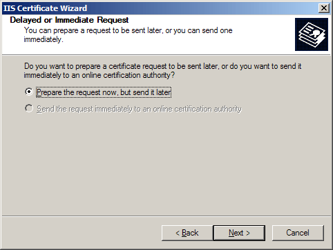 IIS Certificate Wizard - Delayed or Immediate request